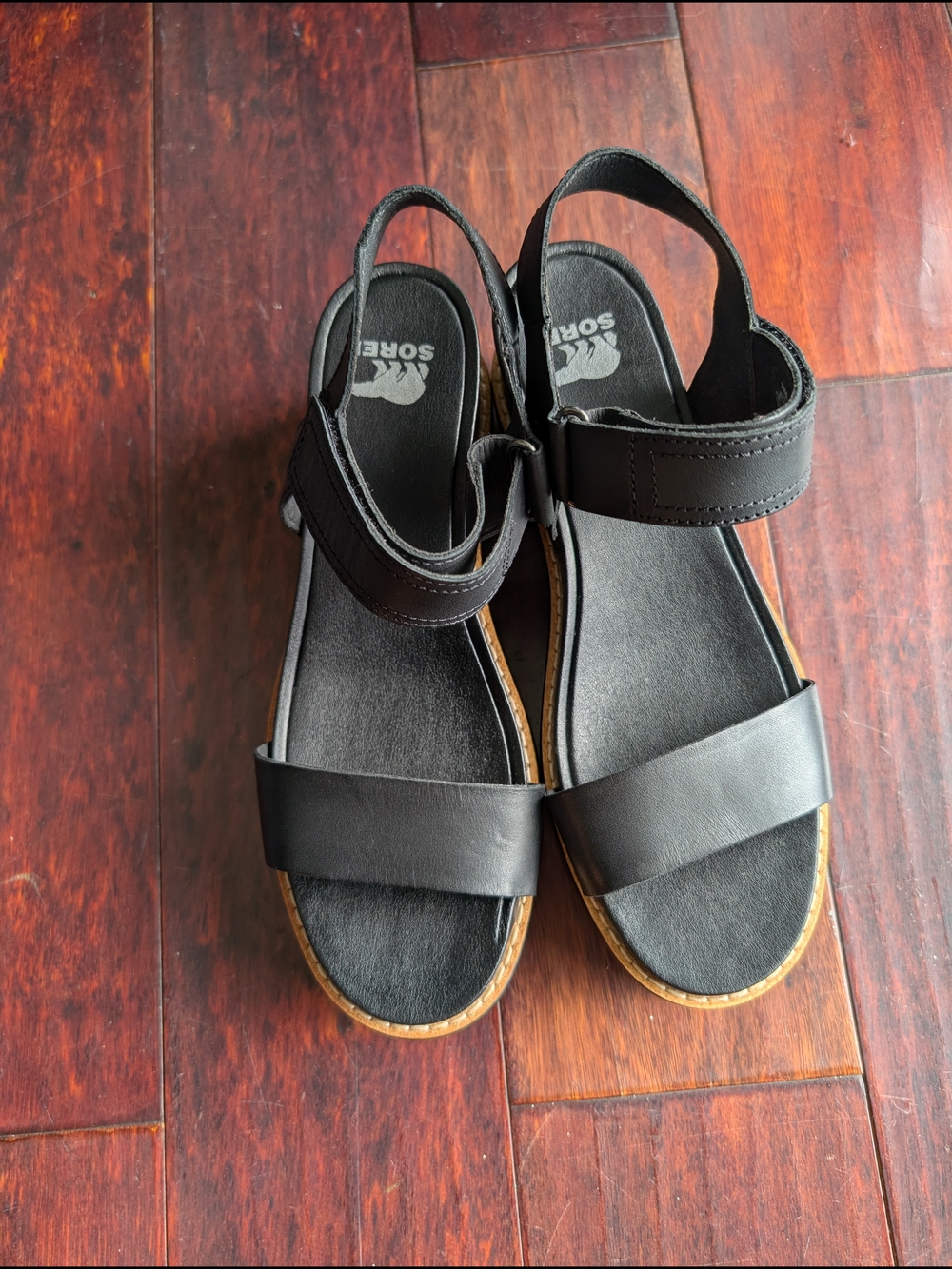 SOREL Joanie IV Y-Strap Wedge Sandals Black Size 8.5